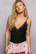 V-Neck Ribbed Cami - POL Lace detail