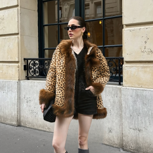 MKR Supreme Leopard Print Hooded Faux Fur Collar Jacket for women’s