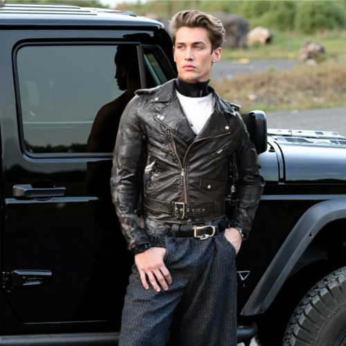 MKR Stealth Black Mens Leather Biker Jacket